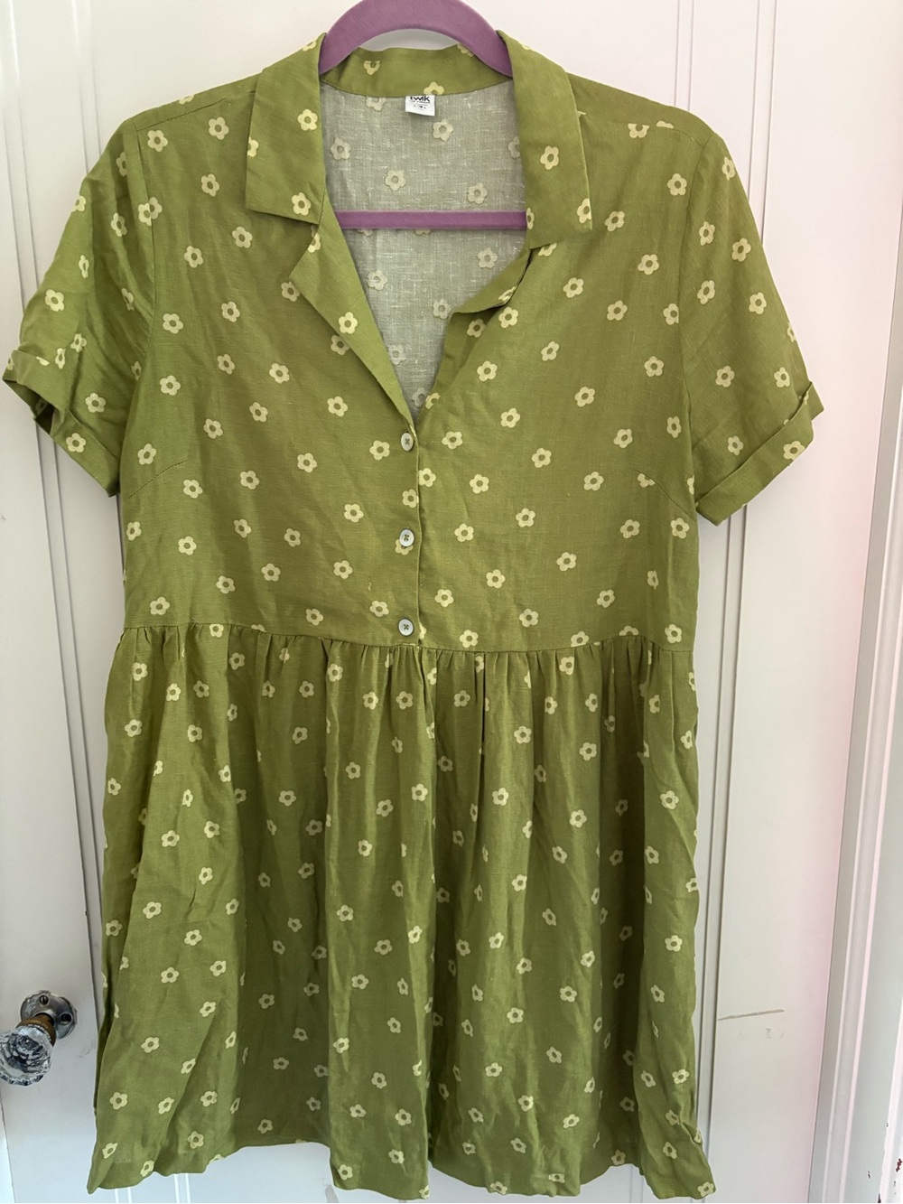 Simons Olive Green Mini Dress with Cream Floral Print